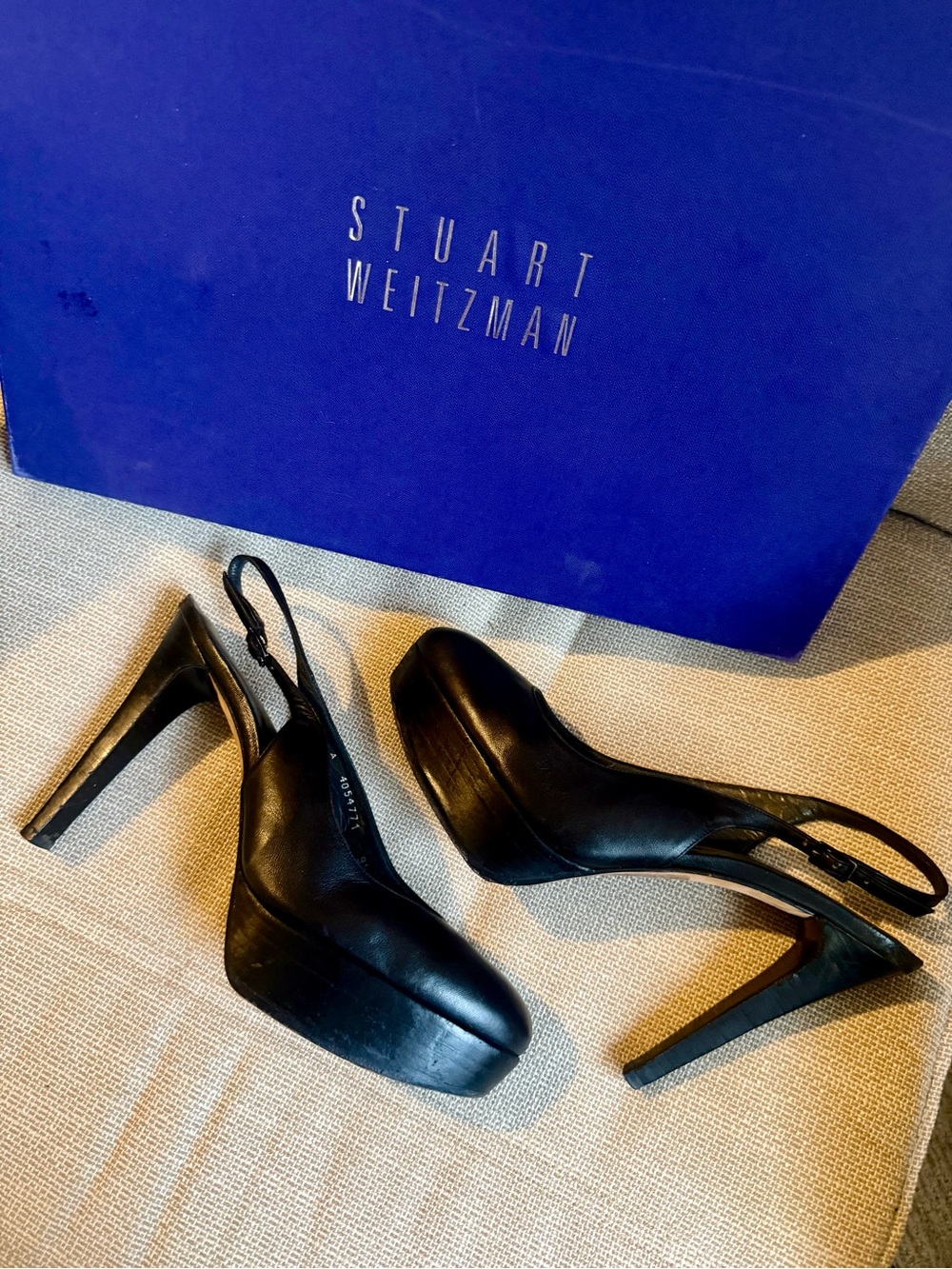 Stuart Weitzman Black Leather Slingback Platform Pumps